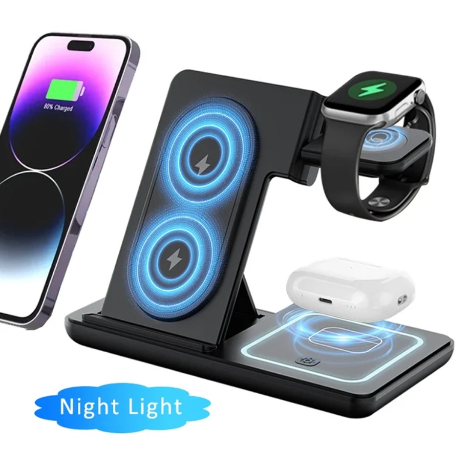 Wireless Charger Watch - Nacht LED-lampje 3-in-1 draadloze oplader opvouwbare