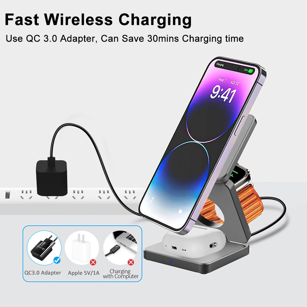 Draadloze oplader 3-in-1 opvou - Wireless Charger Watch recensie en prijs