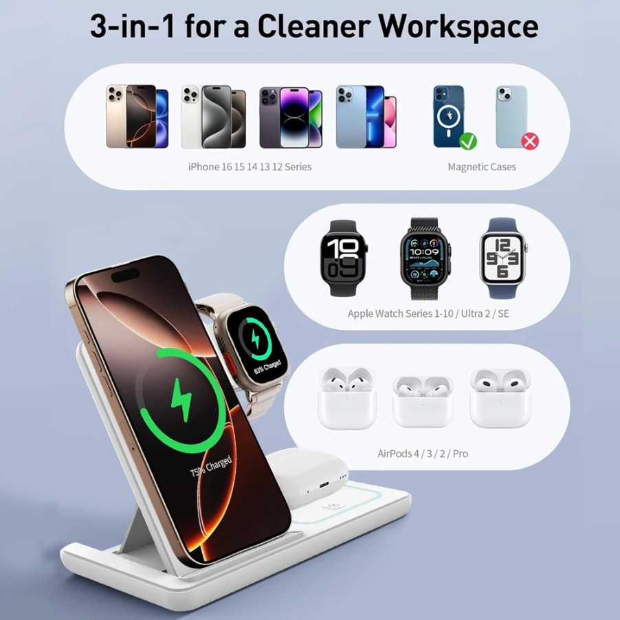 3-in-1 opvouwbare nacht LED-li - Wireless Charger Watch recensie en prijs
